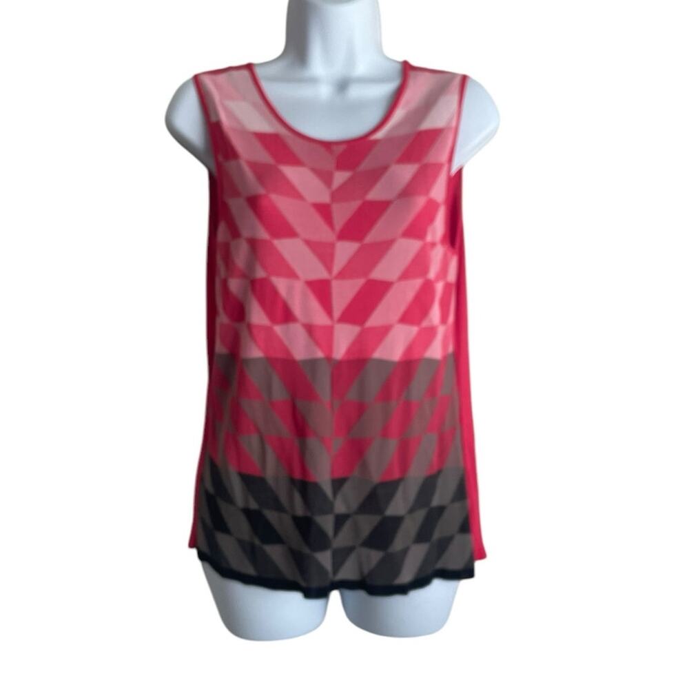 Carlisle Women Top M Coral‎ Argyle Rayon Textured Vibrant Layer Slinky Comfort